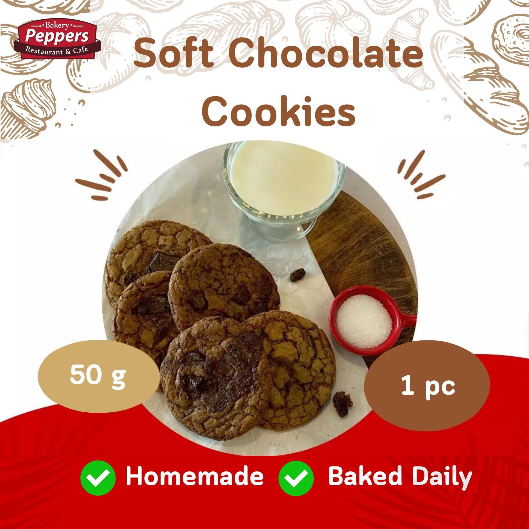 Soft baked chocolate, chocolate chip cookie