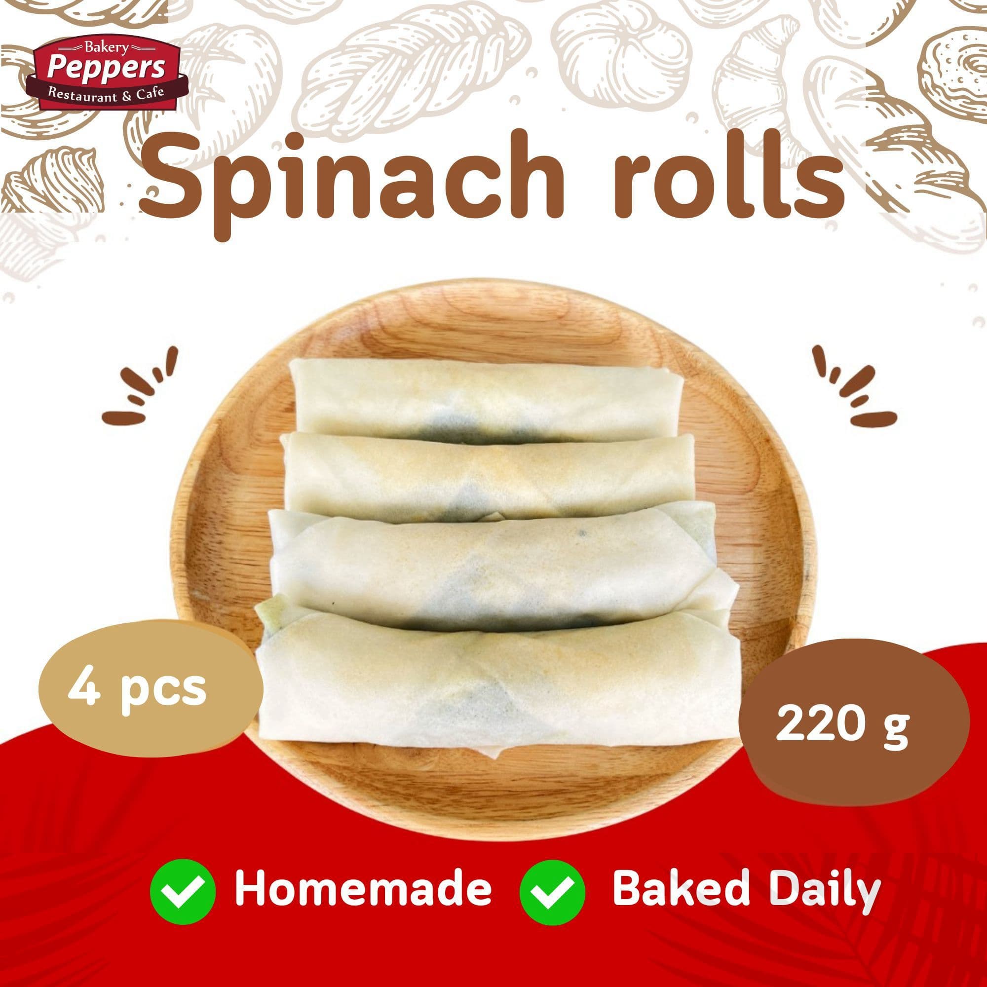 Crispy spinach and cheese rolls (4)